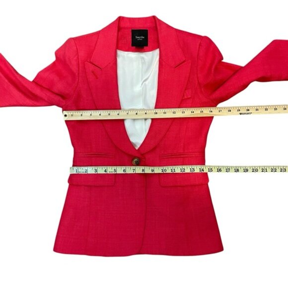 Smythe Blazer 100 Linen Red Coral Peak Collar Size 4 Designer EUC - Picture 4 of 10